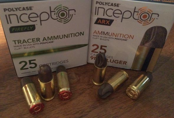 New 9mm Firefly tracer ammunition (left) and ARX self-defense ammunition (right)