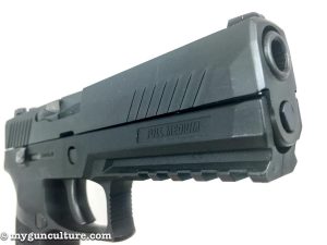 This Sig Sauer P320 has a full size frame and is chambered in .357 Sig caliber.